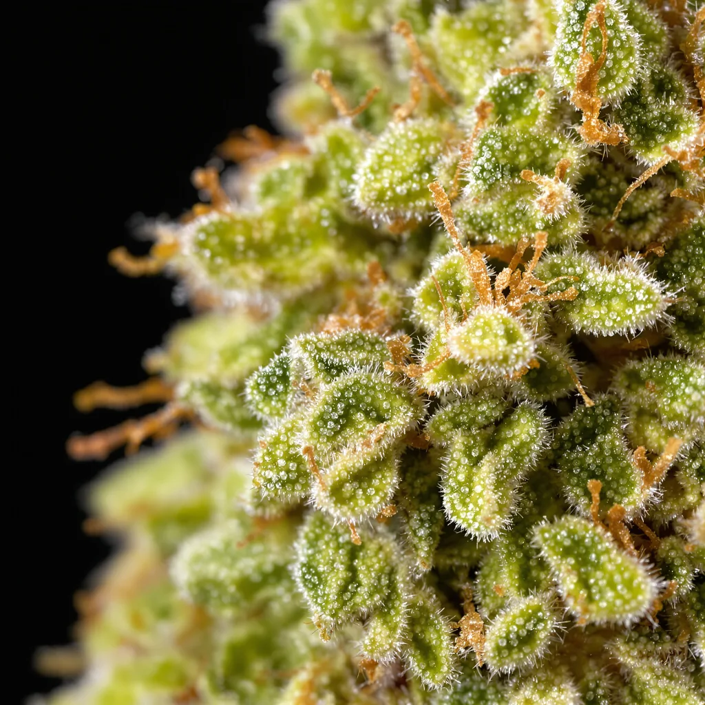 Orange Skunk cannabis bud close-up showing lime-green airy structure