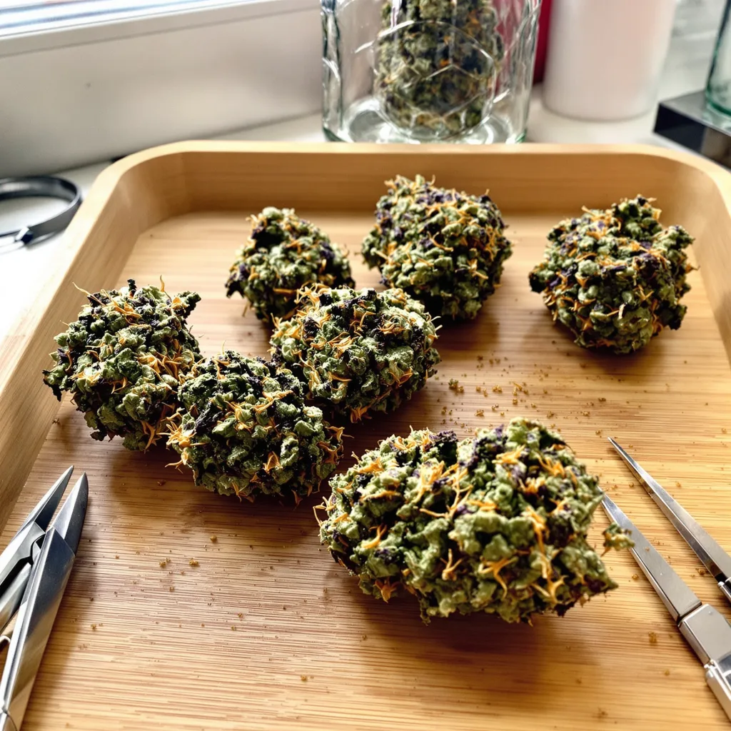 Oregon Peach 83% indica / 17% sativa flower with visible trichomes