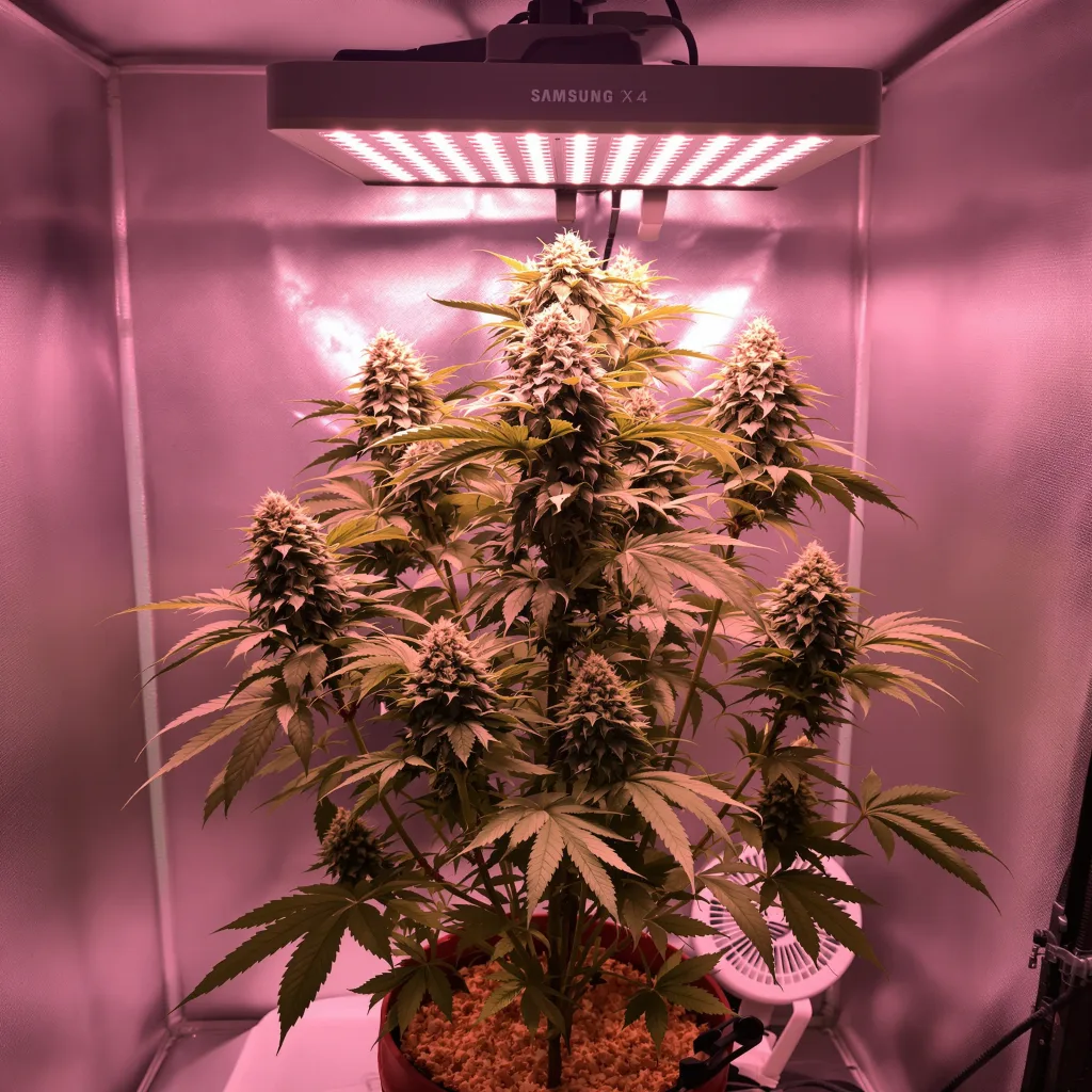 Oregon Peach 83% indica / 17% sativa flower with visible trichomes