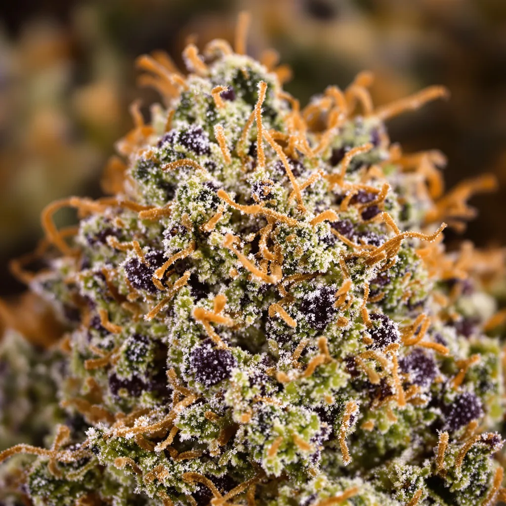 Pakistani Chitral Kush cannabis bud close-up showing dense purple-tinged calyxes