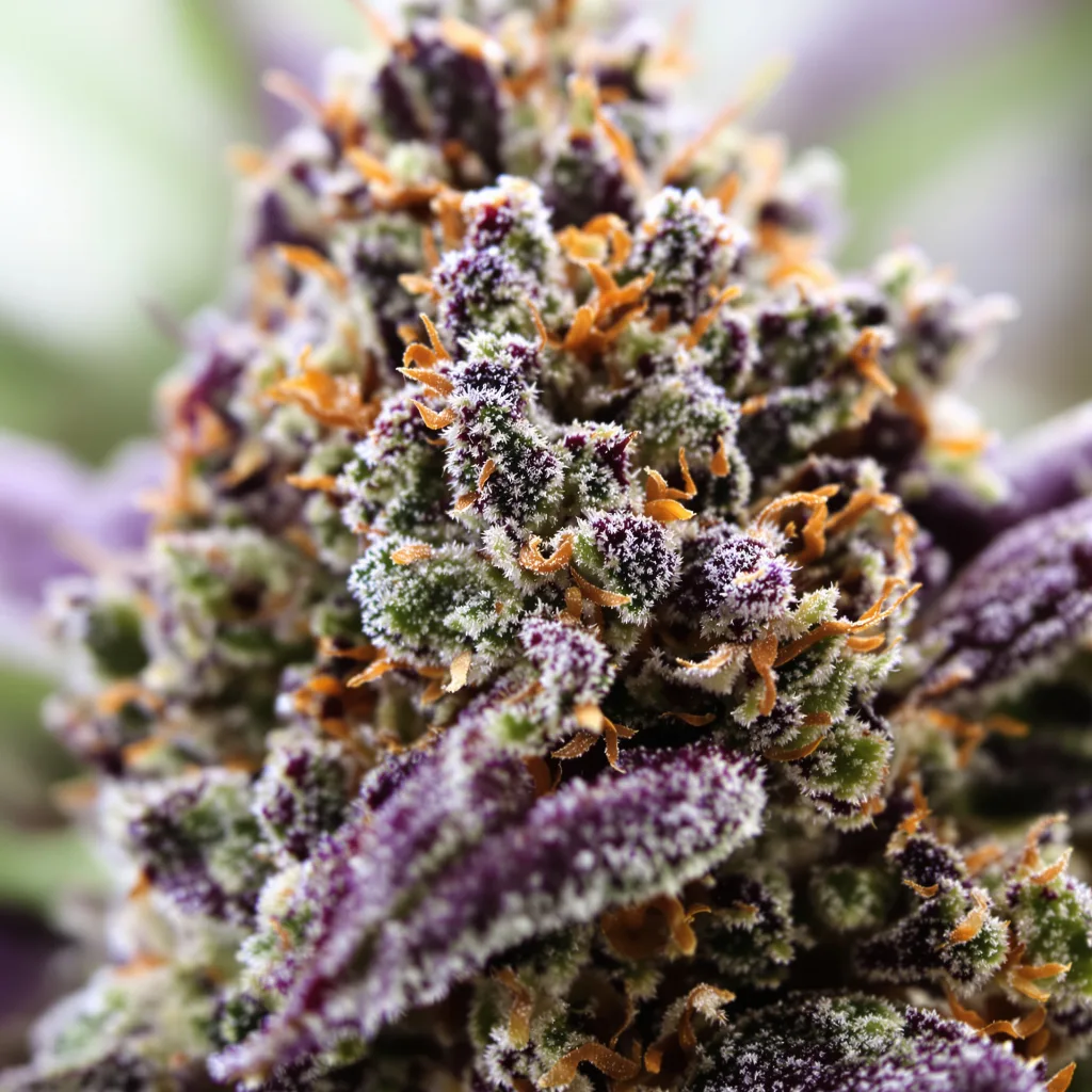 Pamelina cannabis bud close-up showing dense purple-tinged calyxes
