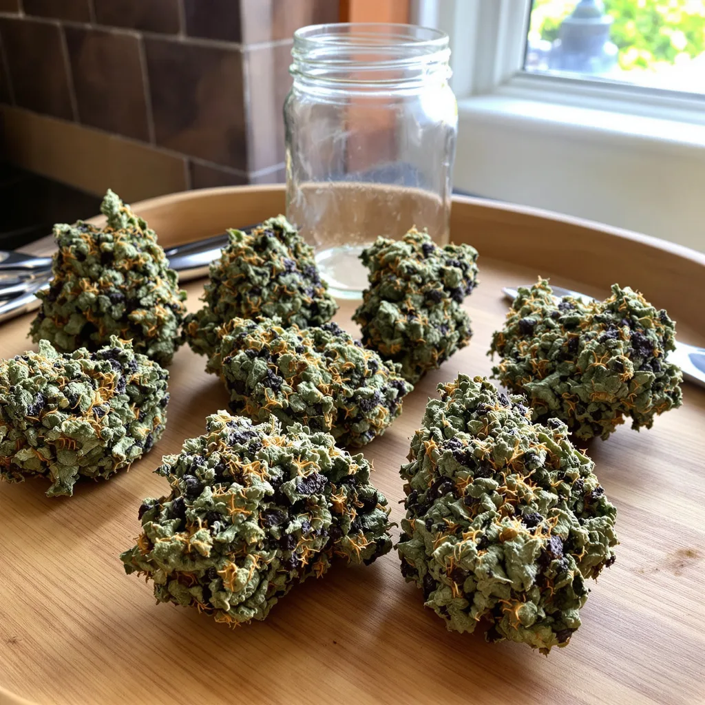 Papaya 66% indica / 34% sativa flower with visible trichomes