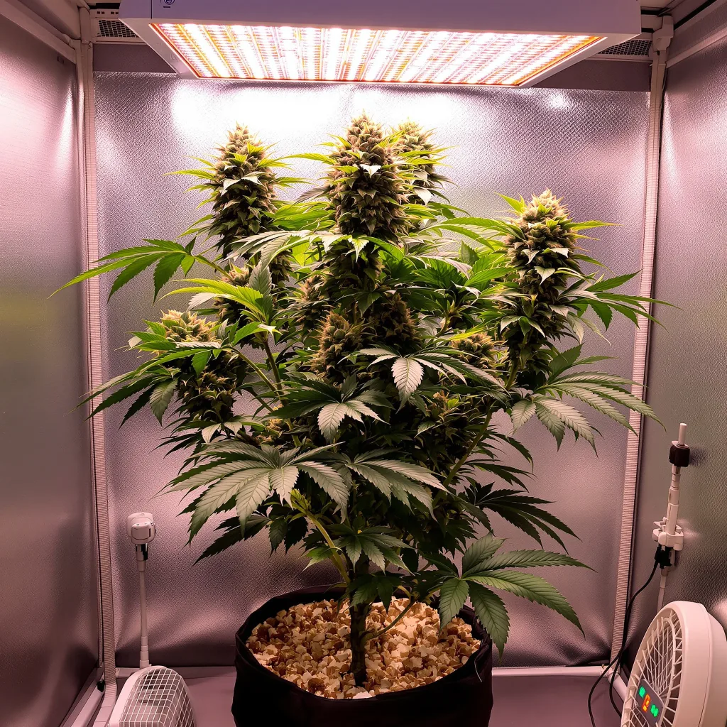 Papaya 66% indica / 34% sativa flower with visible trichomes