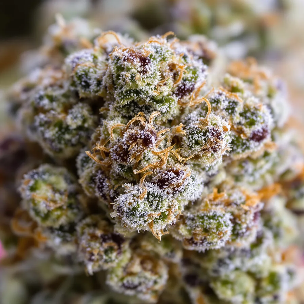 Phantom Cookies cannabis bud close-up showing open-bud structure with orange pistils