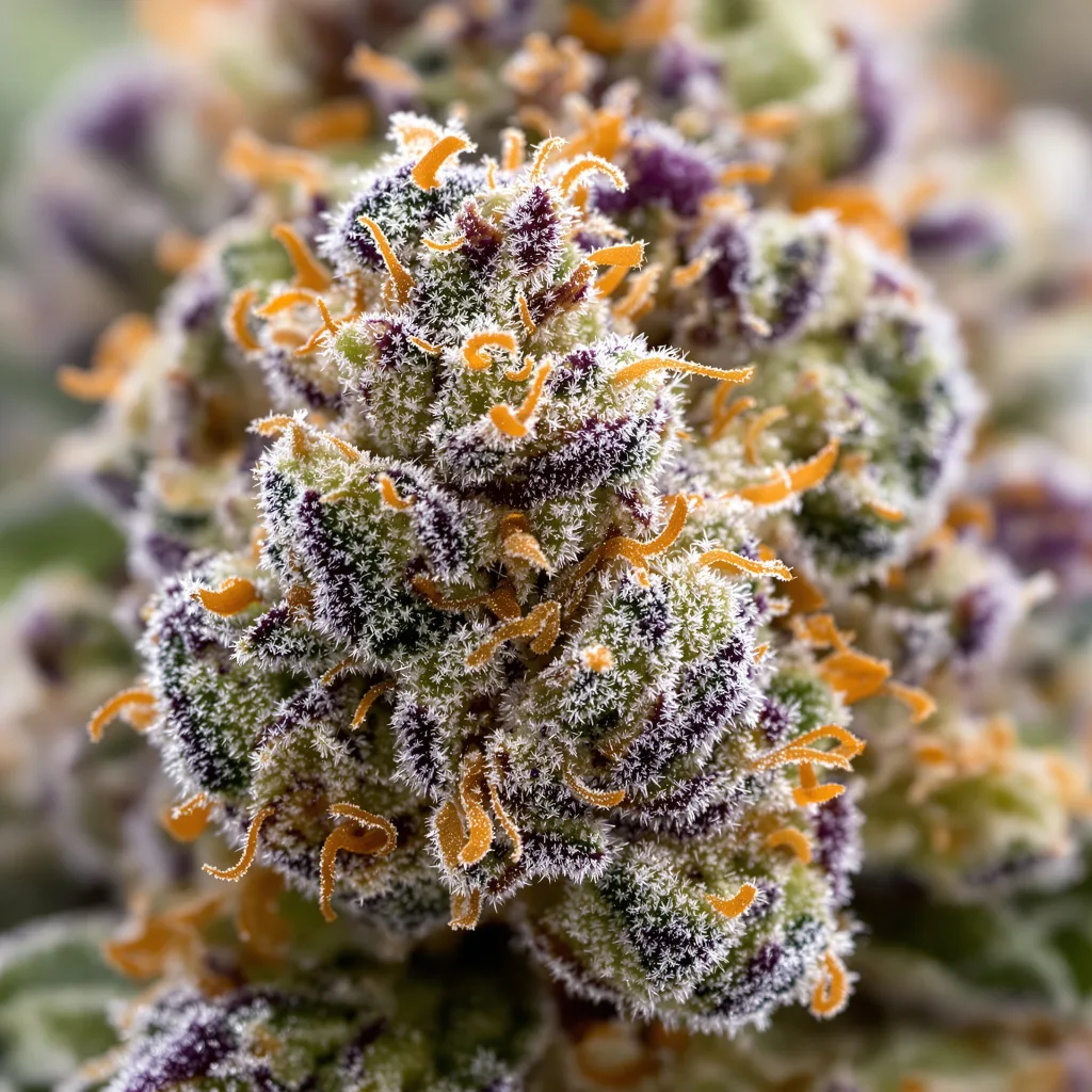 Phantom OG cannabis bud close-up showing balanced bud structure with frosted trichomes