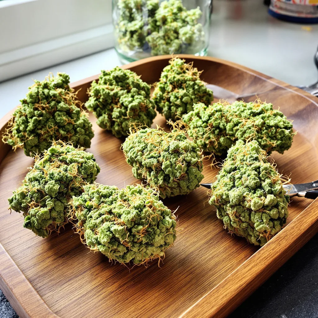 Pine 8% indica / 92% sativa flower with visible trichomes