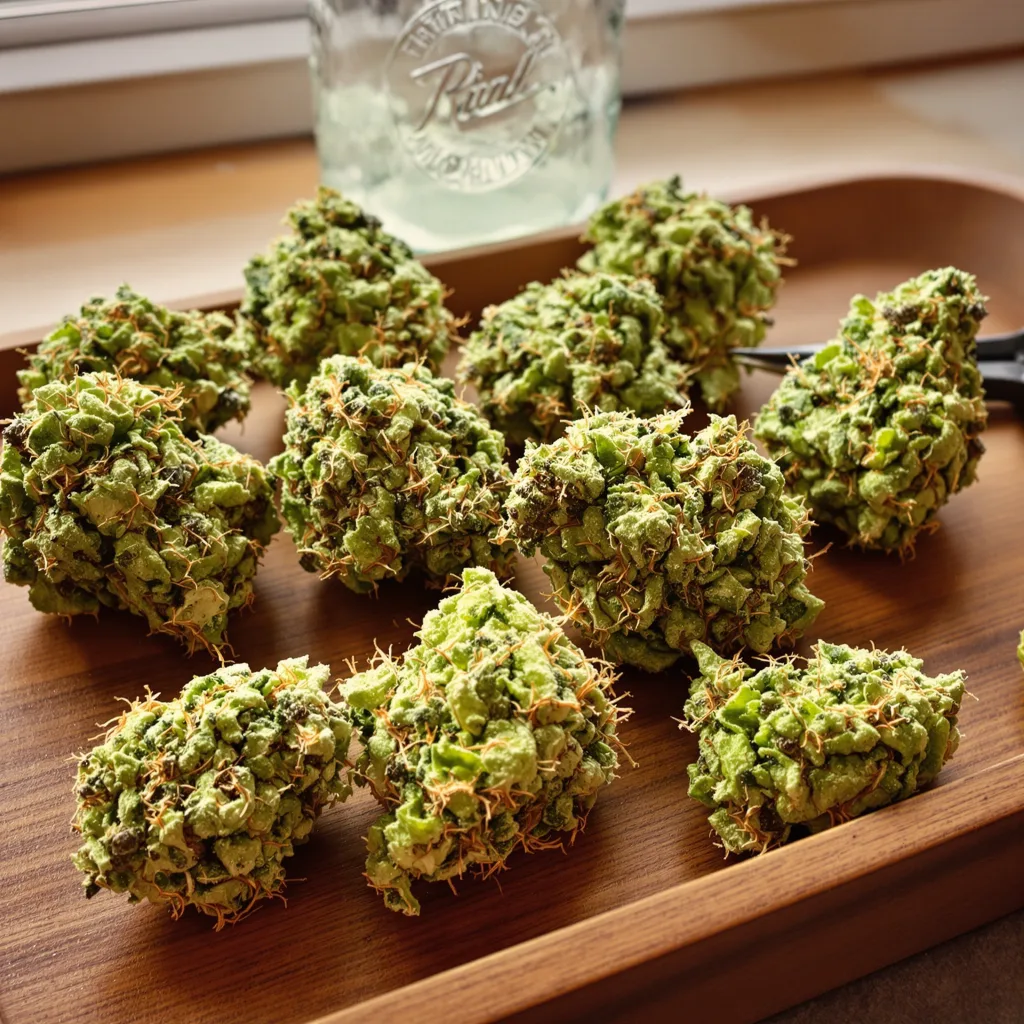 Pine 8% indica / 92% sativa flower with visible trichomes