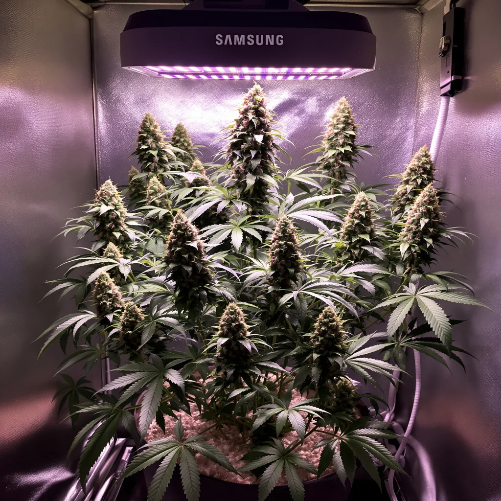 Pine Tar Kush 65% indica / 35% sativa flower with visible trichomes
