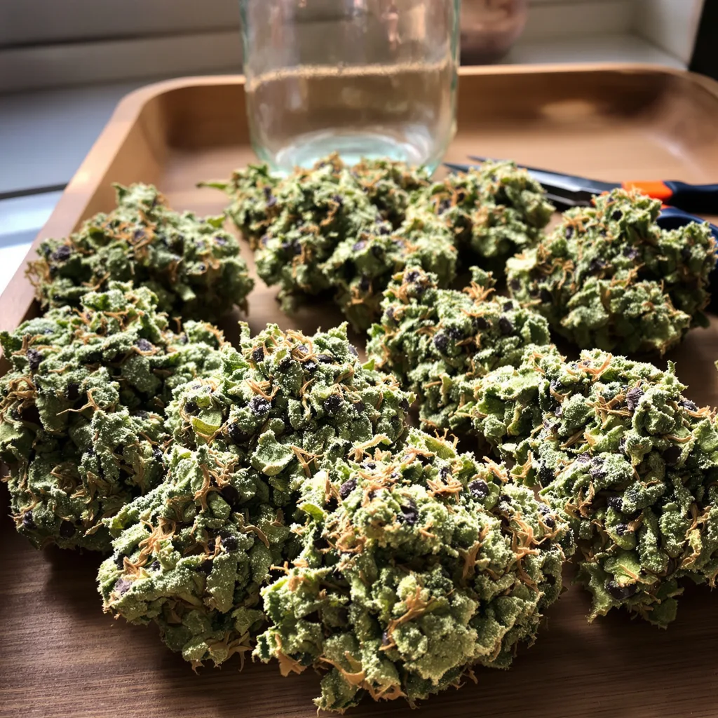 Pineapple 50% indica / 50% sativa flower with visible trichomes