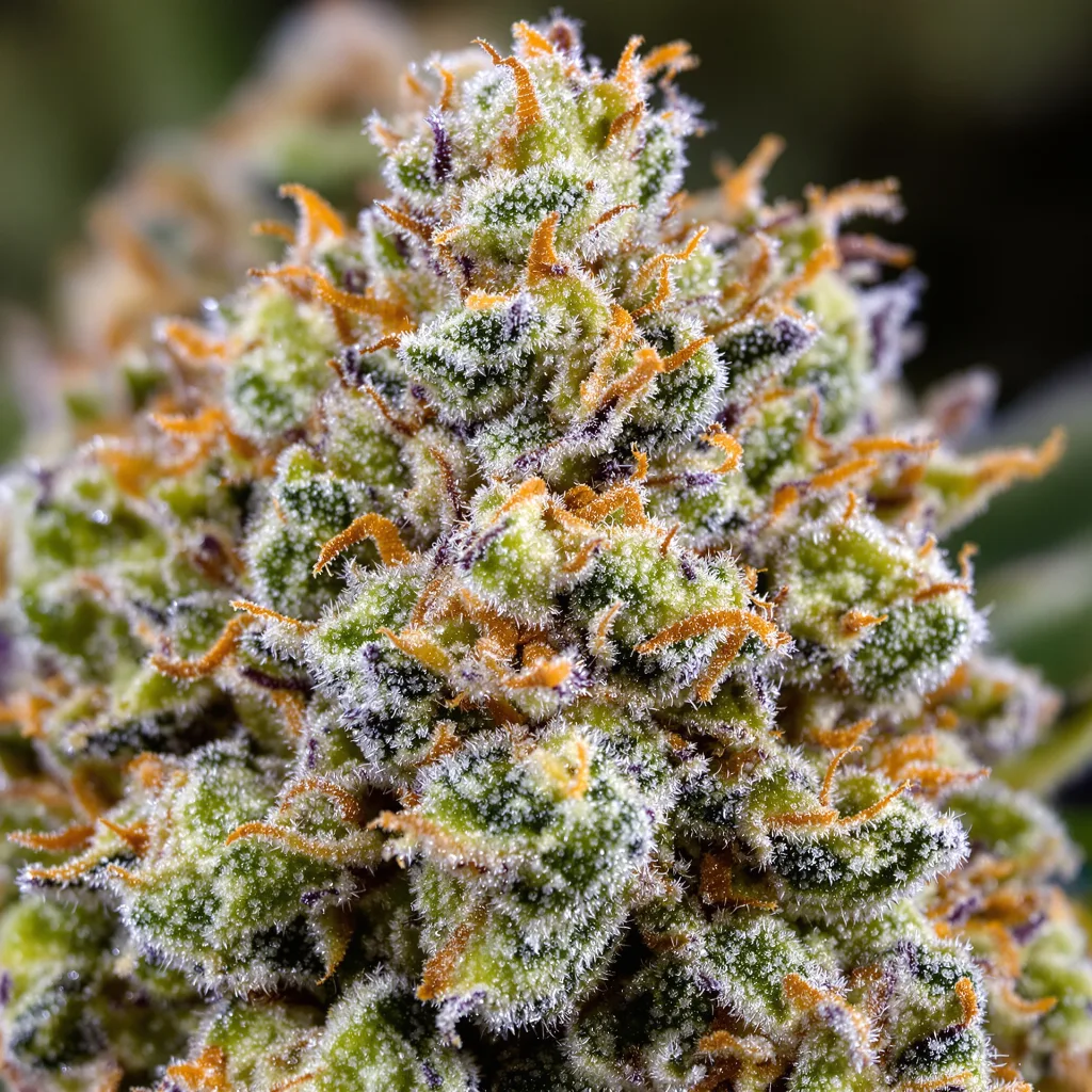Pineapple cannabis bud close-up showing balanced bud structure with frosted trichomes