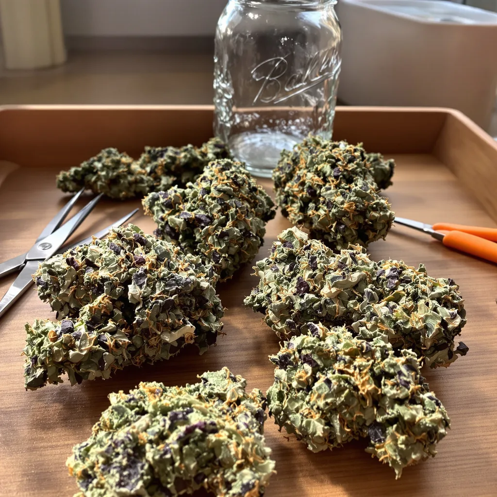 Pineapple Chunk 80% indica / 20% sativa flower with visible trichomes