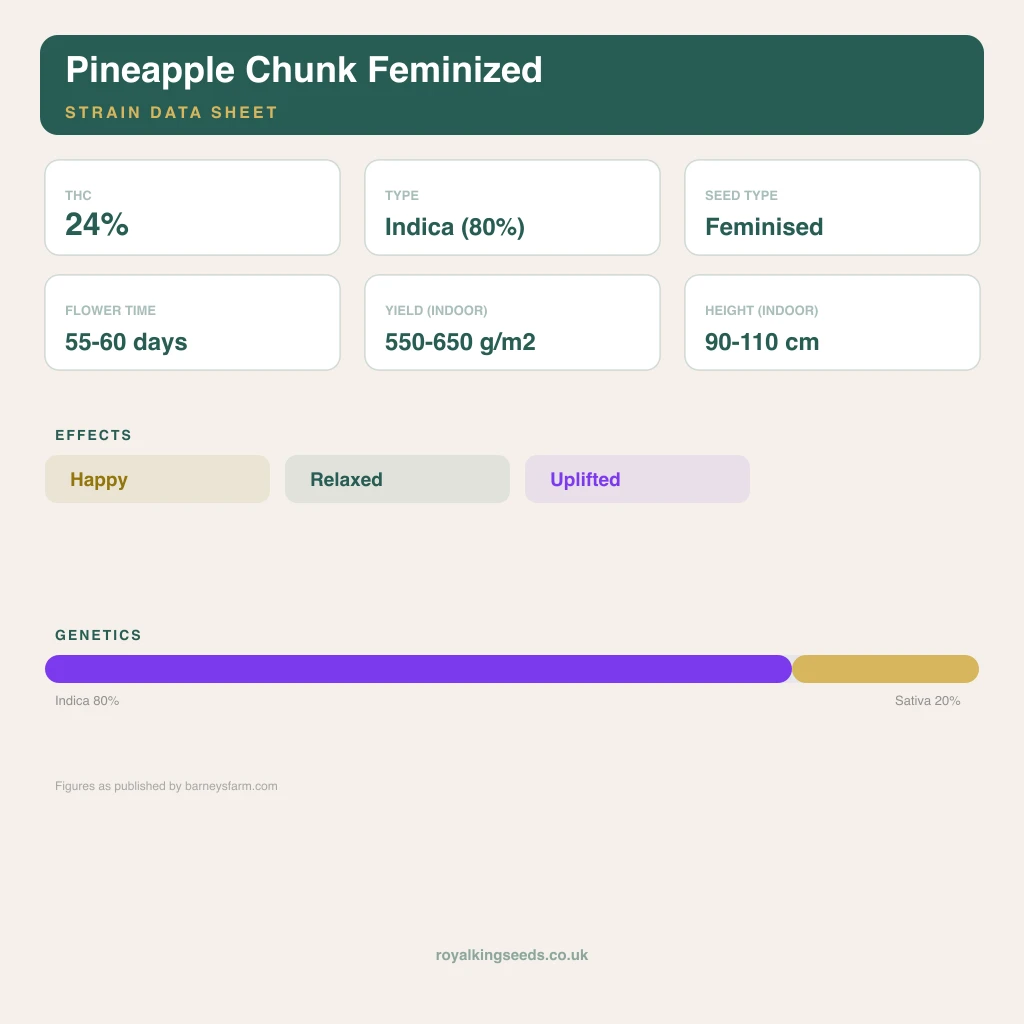Pineapple Chunk 80% indica / 20% sativa flower with visible trichomes