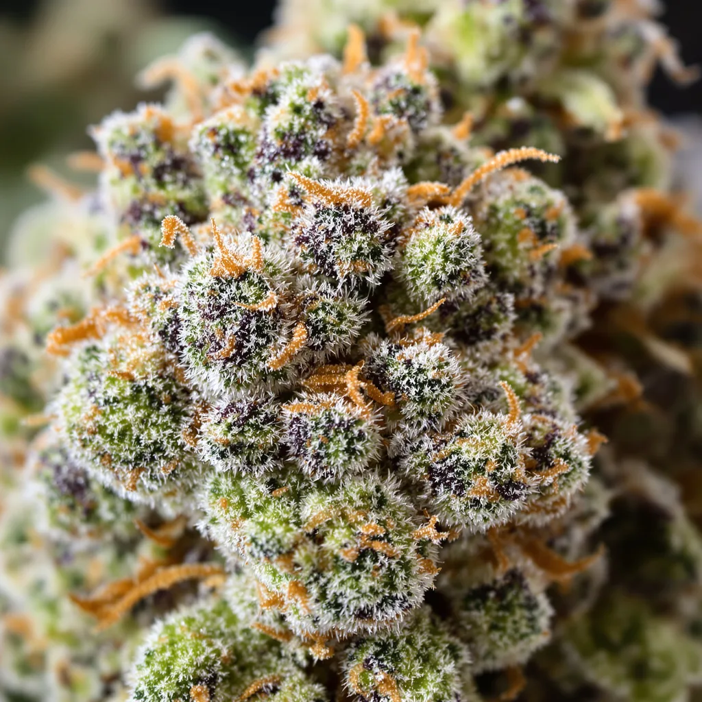 Pineapple Diesel cannabis bud close-up showing balanced bud structure with frosted trichomes