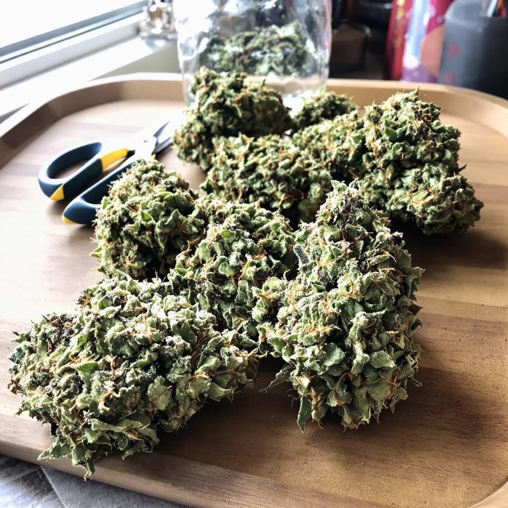 Pineapple 50% indica / 50% sativa flower with visible trichomes