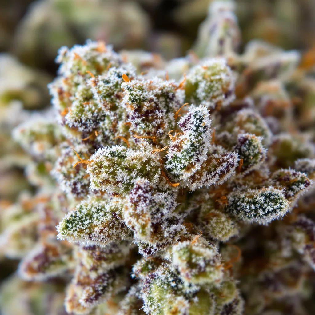 Pineapple cannabis bud close-up showing balanced bud structure with frosted trichomes