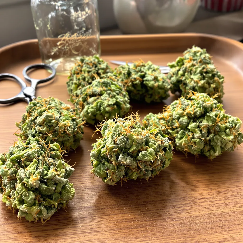 Pineapple Haze 30% indica / 70% sativa flower with visible trichomes