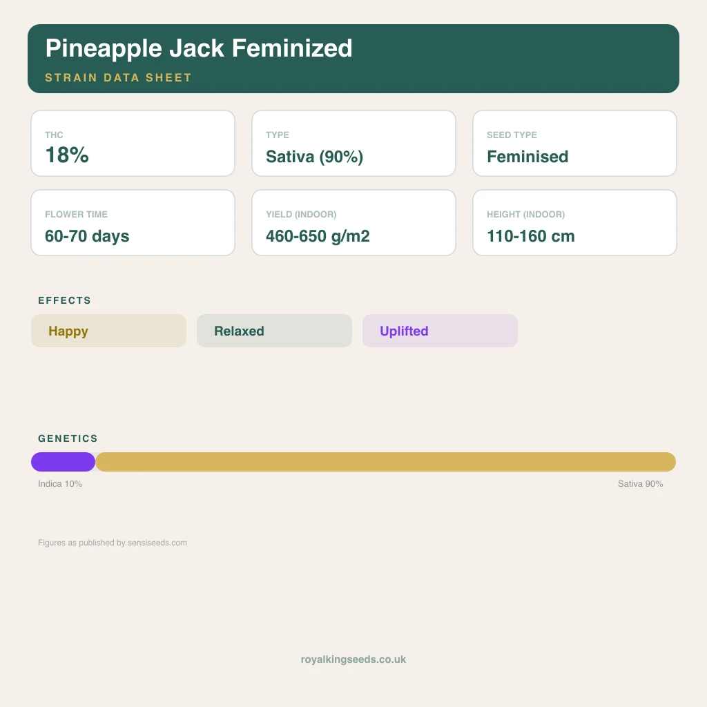 Pineapple Jack 10% indica / 90% sativa flower with visible trichomes