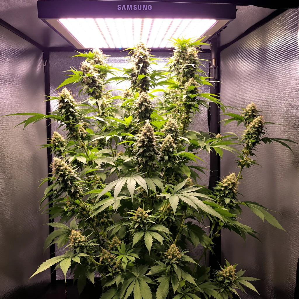 Pineapple Mayhem 11% indica / 89% sativa flower with visible trichomes