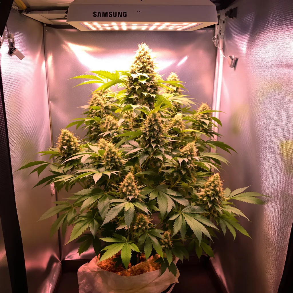 Pink Bubba 67% indica / 33% sativa flower with visible trichomes