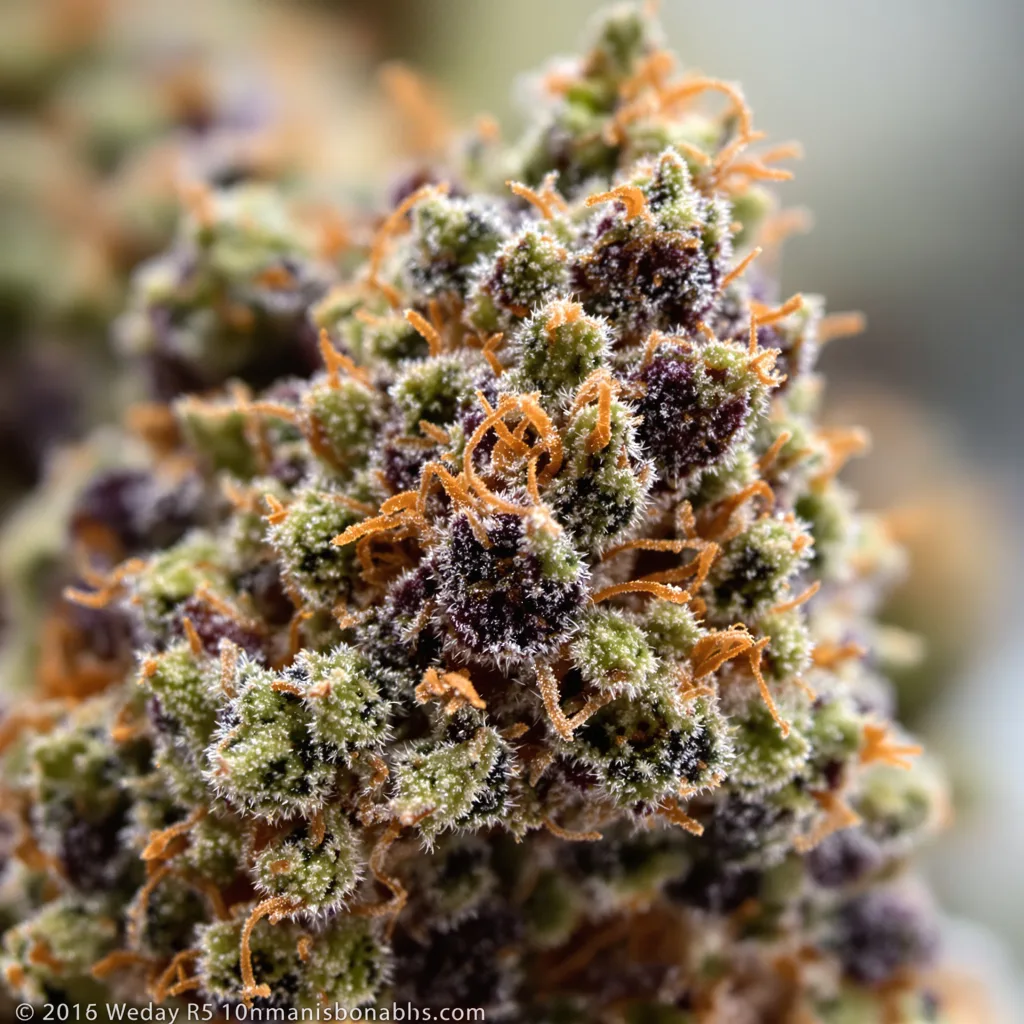 Pink Bubba cannabis bud close-up showing dense purple-tinged calyxes