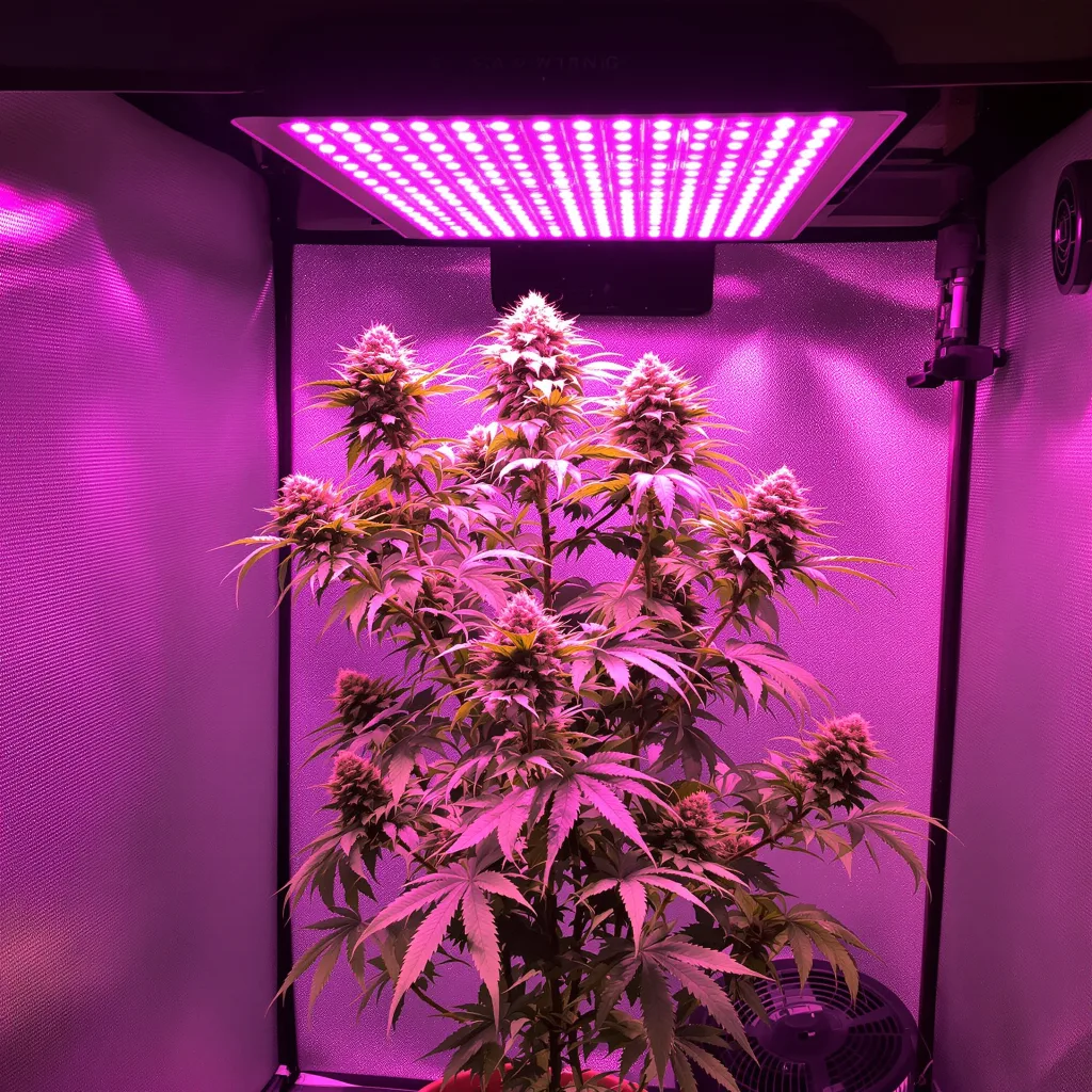 Pink Mango 48% indica / 52% sativa flower with visible trichomes
