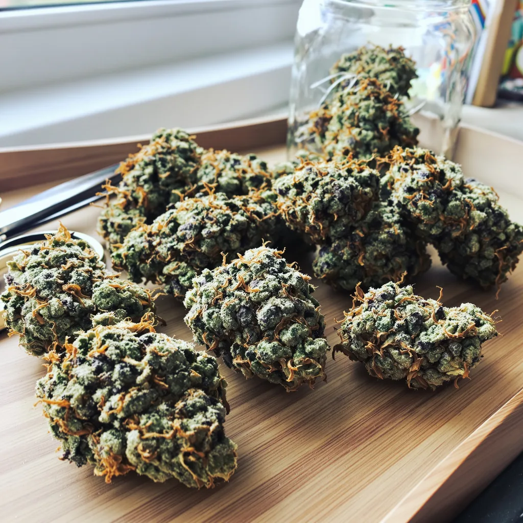 Platinum GSC 60% indica / 40% sativa flower with visible trichomes