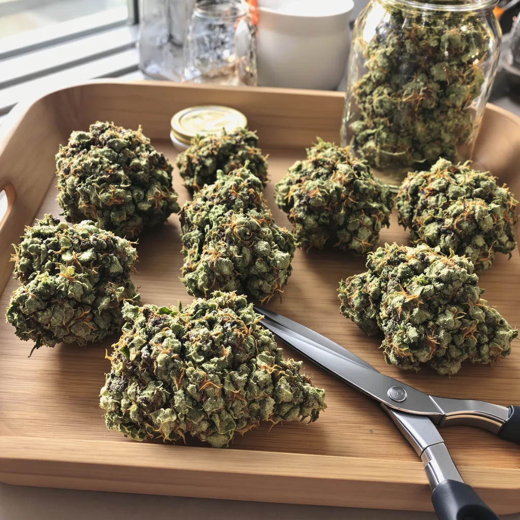 Platinum OG 62% indica / 38% sativa flower with visible trichomes