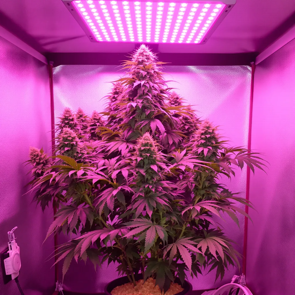 Plushberry 36% indica / 64% sativa flower with visible trichomes