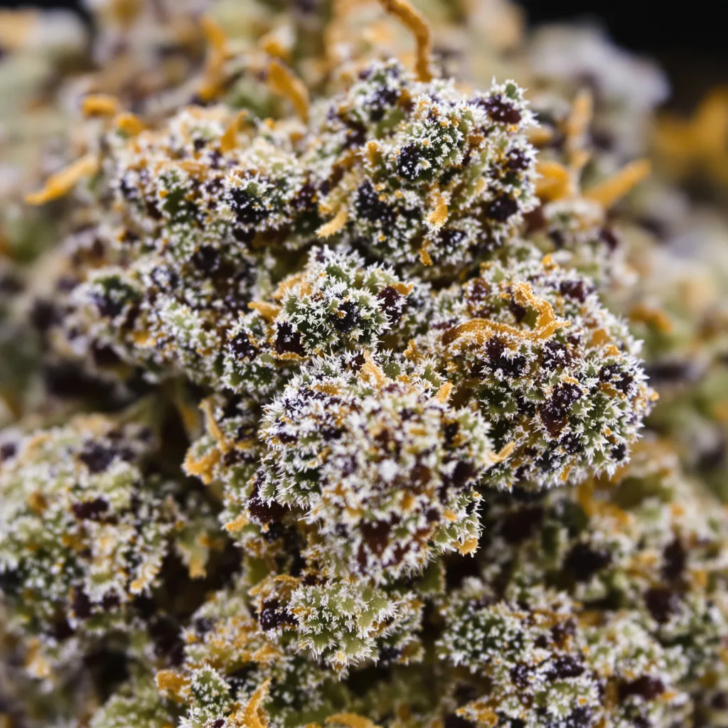 Pluto Kush cannabis bud close-up showing dense purple-tinged calyxes