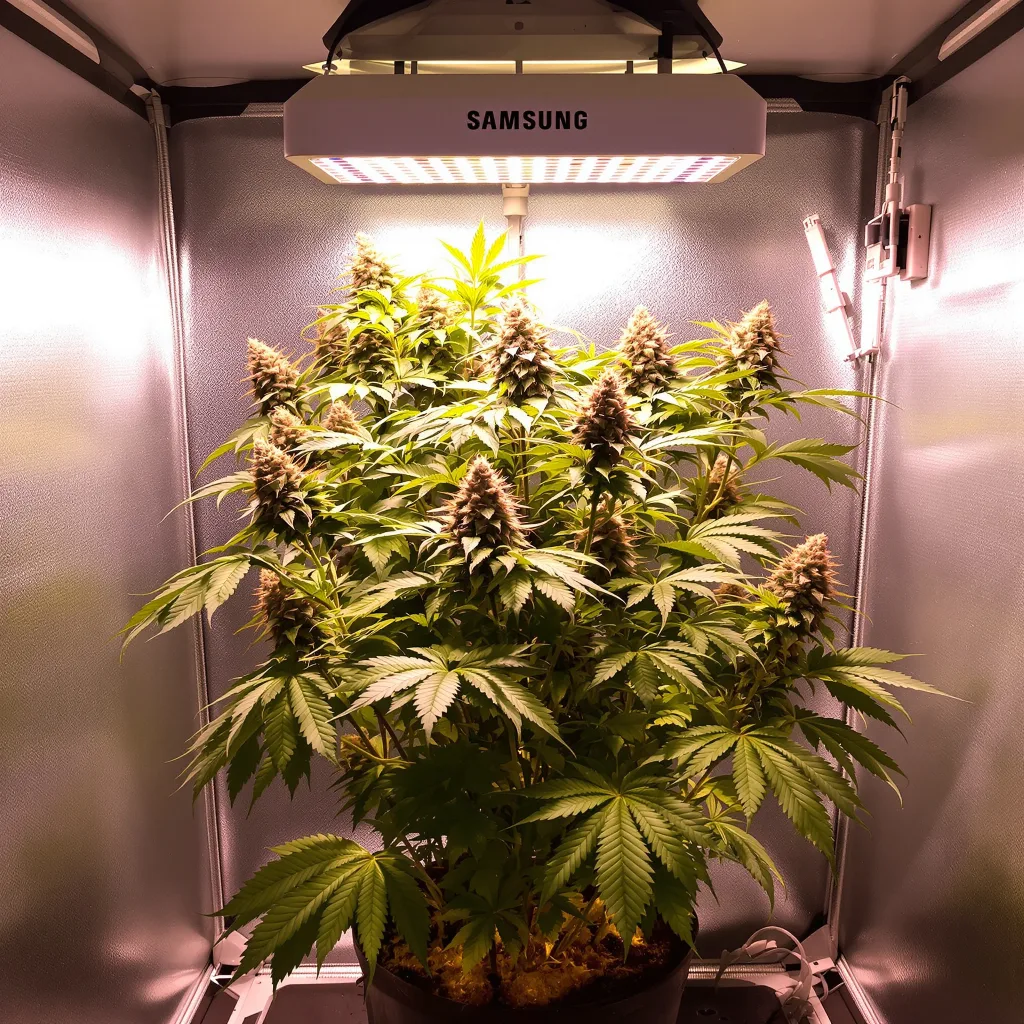 Popcorn Kush 67% indica / 33% sativa flower with visible trichomes