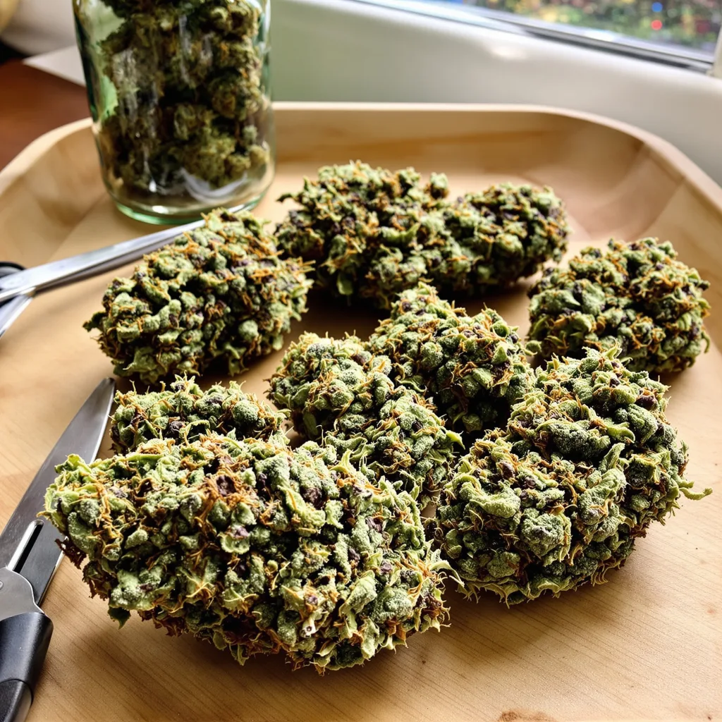 Power Kush 50% indica / 40% sativa flower with visible trichomes