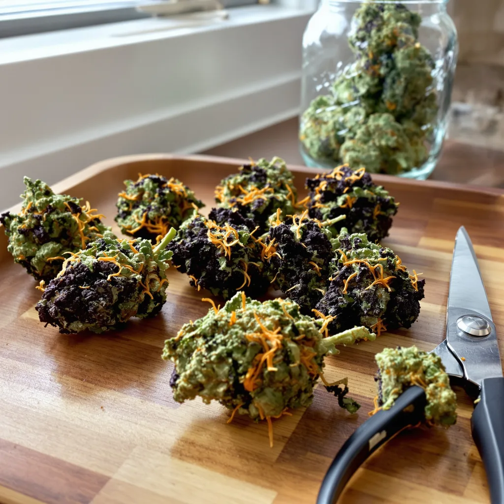 Pre-98 Bubba Kush 80% indica / 20% sativa flower with visible trichomes