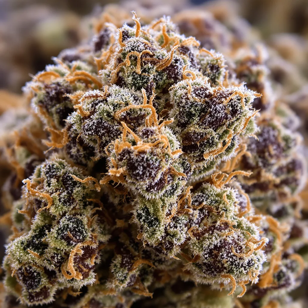 Primus cannabis bud close-up showing dense purple-tinged calyxes