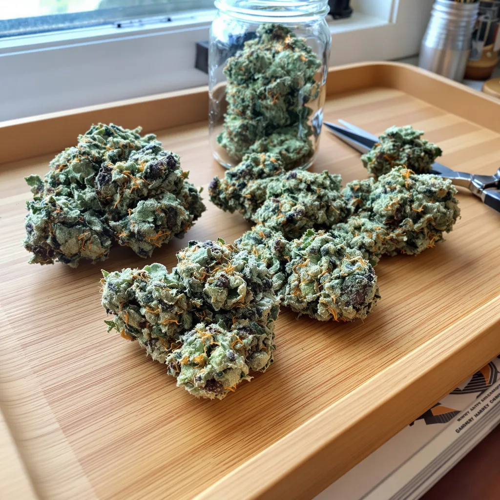 Punch Pie 46% indica / 54% sativa flower with visible trichomes