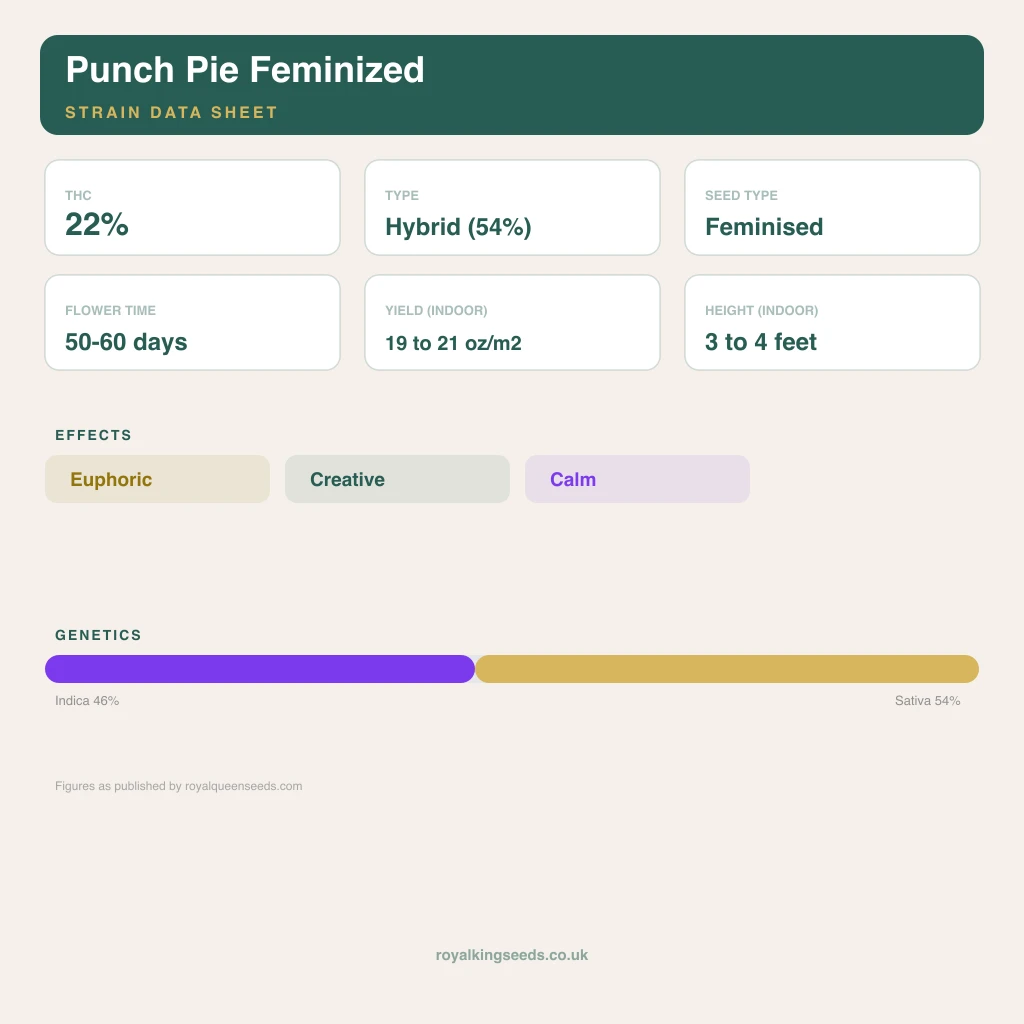 Punch Pie 46% indica / 54% sativa flower with visible trichomes