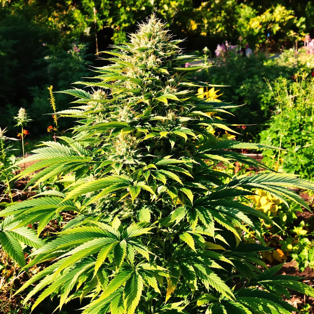 Pure Love 42% indica / 58% sativa flower with visible trichomes