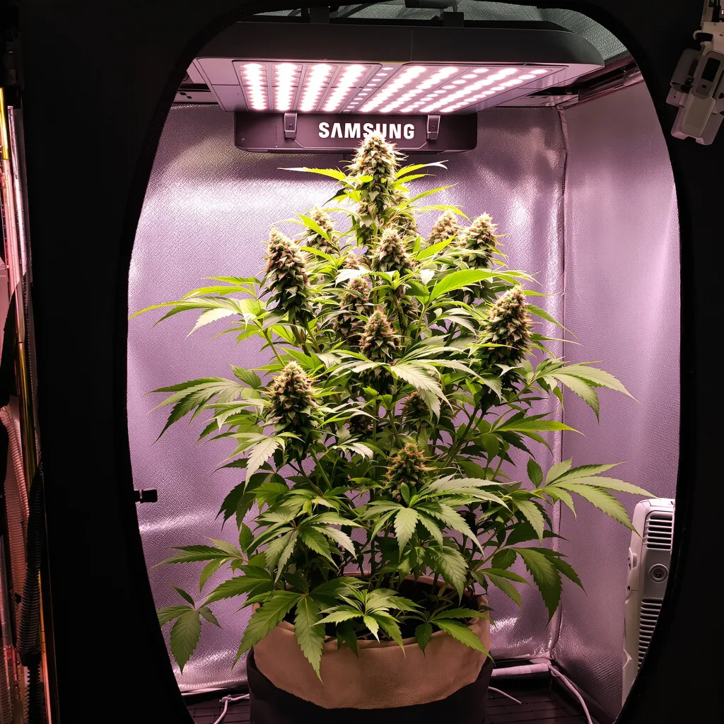 Purple Afghani 84% indica / 16% sativa flower with visible trichomes