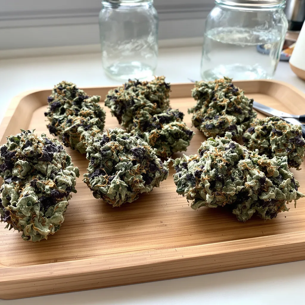 Purple Alien OG 86% indica / 14% sativa flower with visible trichomes