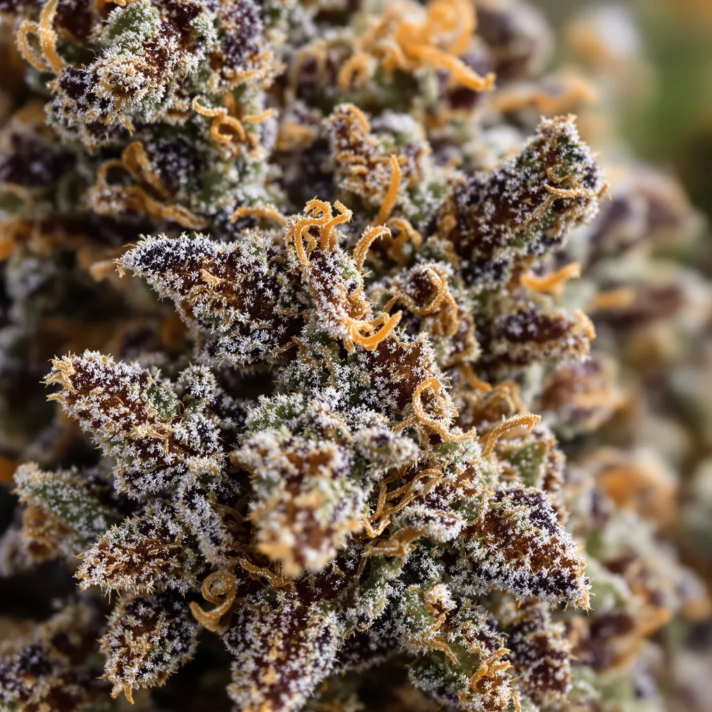 Purple Arrow cannabis bud close-up showing dense purple-tinged calyxes