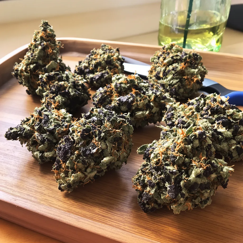 Purple Arrow 79% indica / 21% sativa flower with visible trichomes