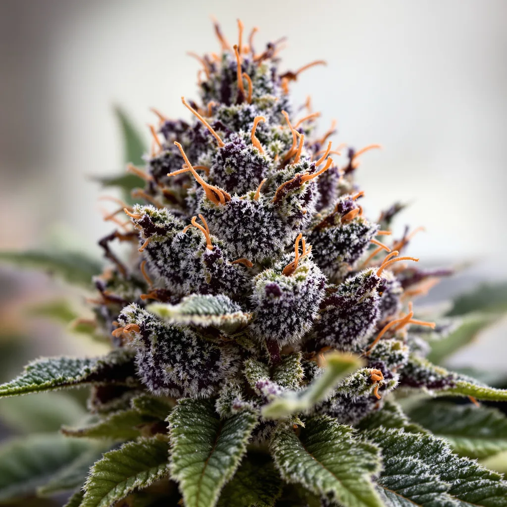 Purple Arrow cannabis bud close-up showing dense purple-tinged calyxes