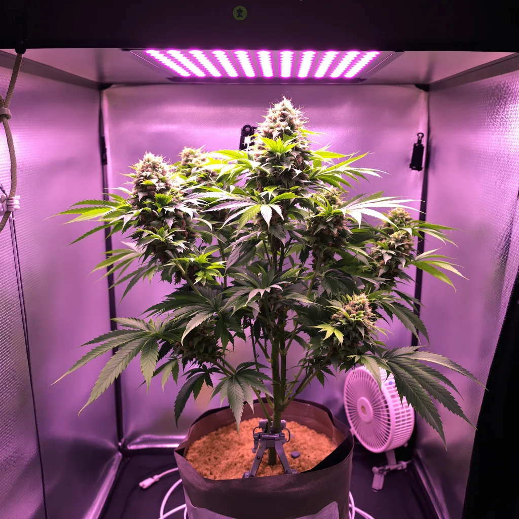 Purple Dragon 66% indica / 34% sativa flower with visible trichomes