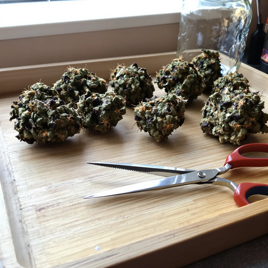 Purple Dragon 66% indica / 34% sativa flower with visible trichomes