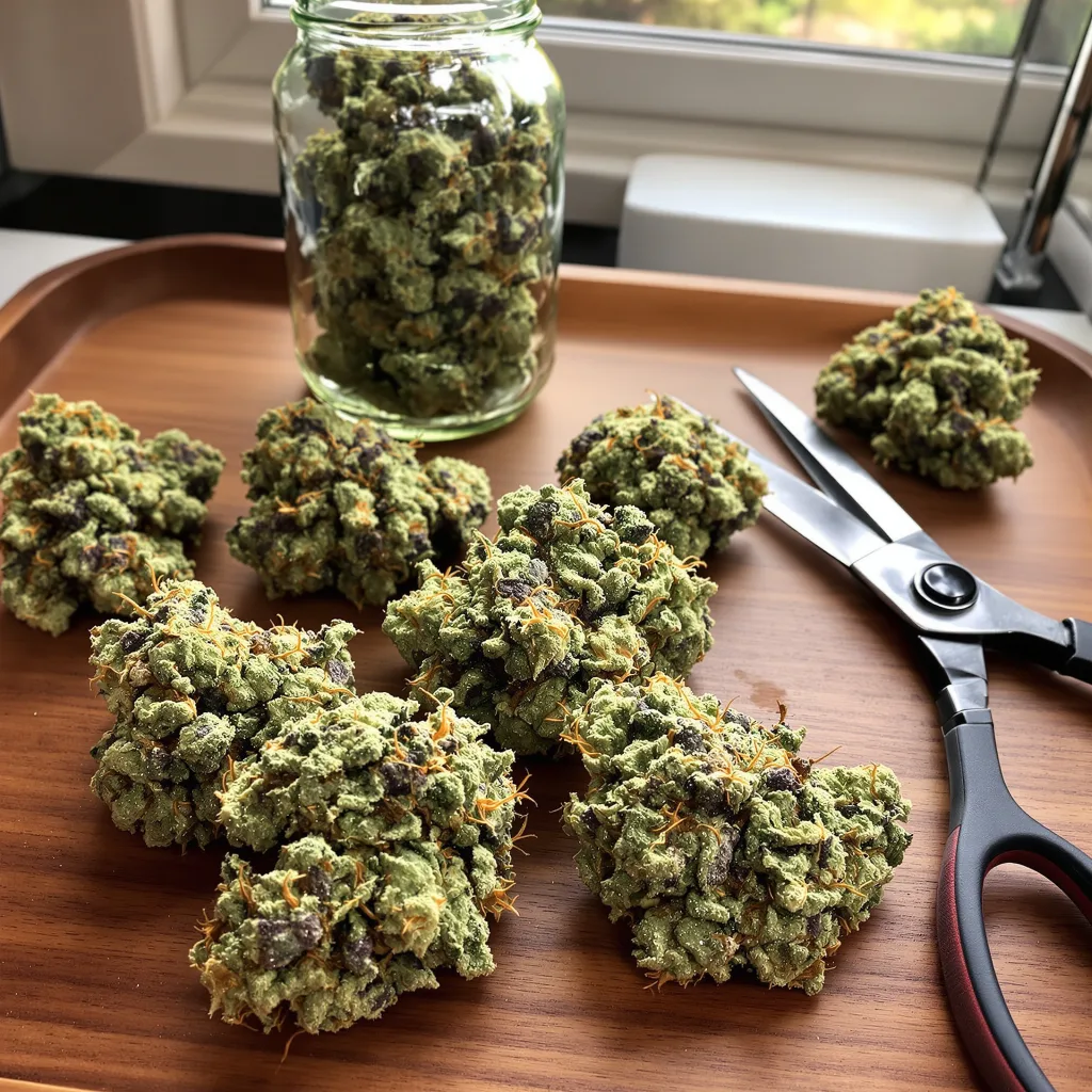 Purple Dream 45% indica / 55% sativa flower with visible trichomes