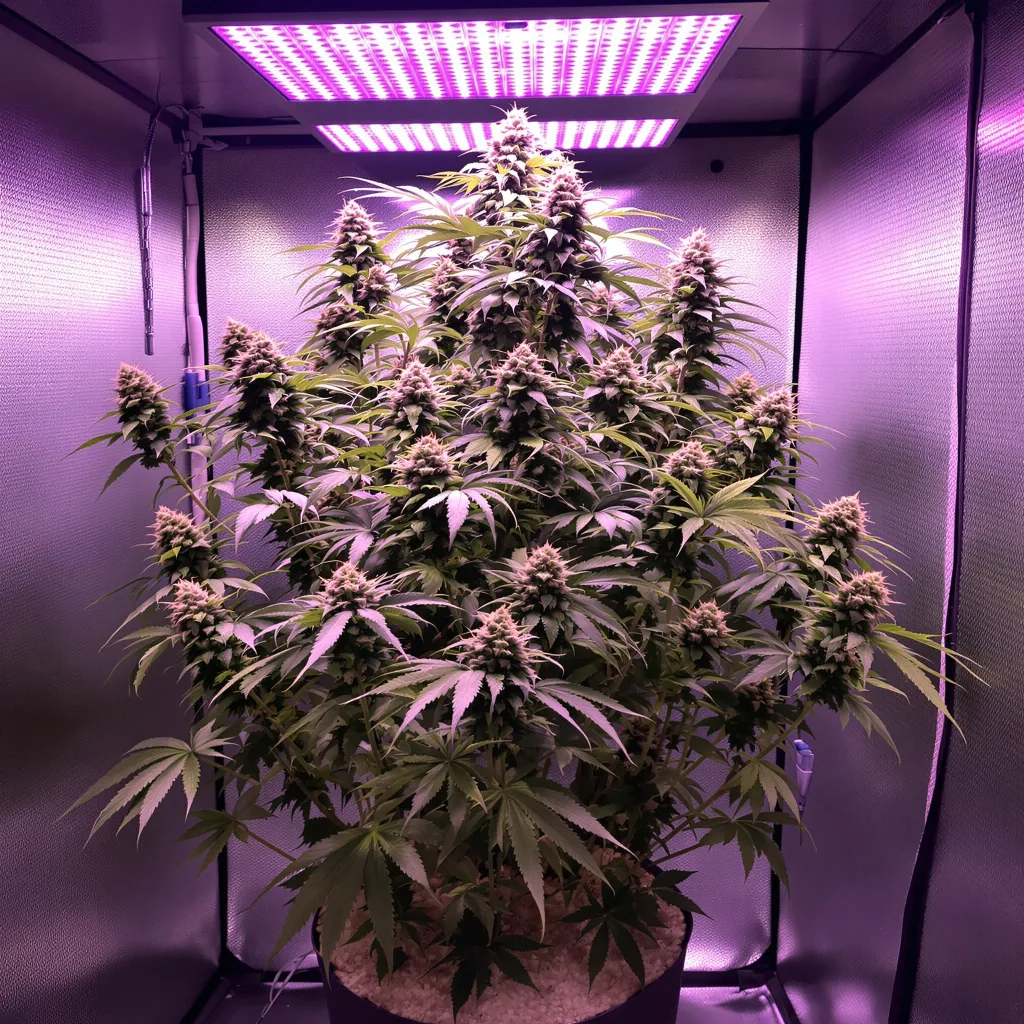 Purple Gorilla 46% indica / 54% sativa flower with visible trichomes