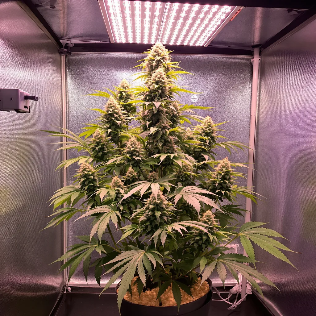 Purple Gorilla 46% indica / 54% sativa flower with visible trichomes