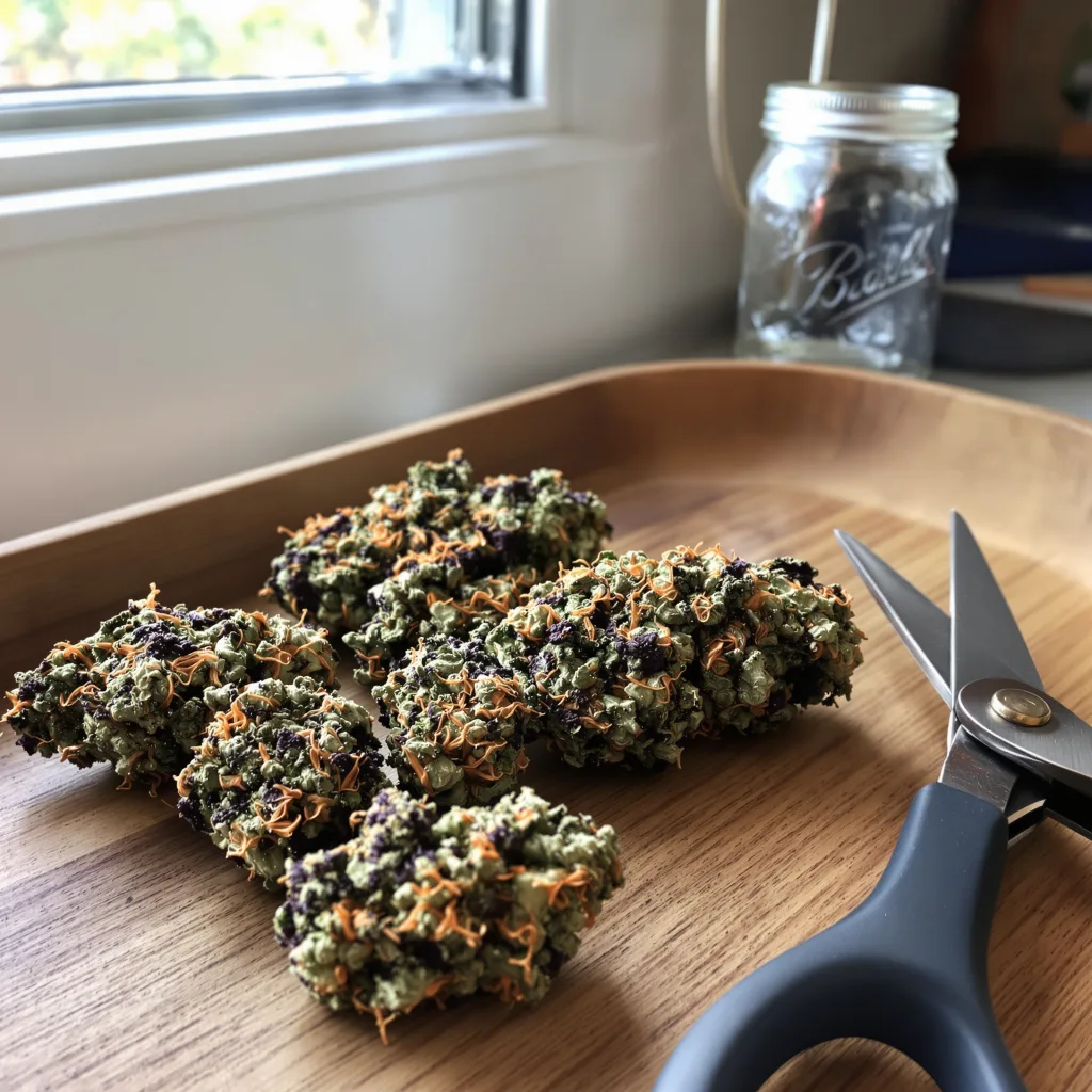 Purple Kush 81% indica / 19% sativa flower with visible trichomes