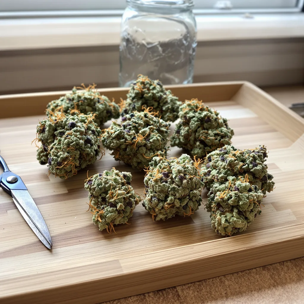 Purple Lemonade 55% indica / 45% sativa flower with visible trichomes