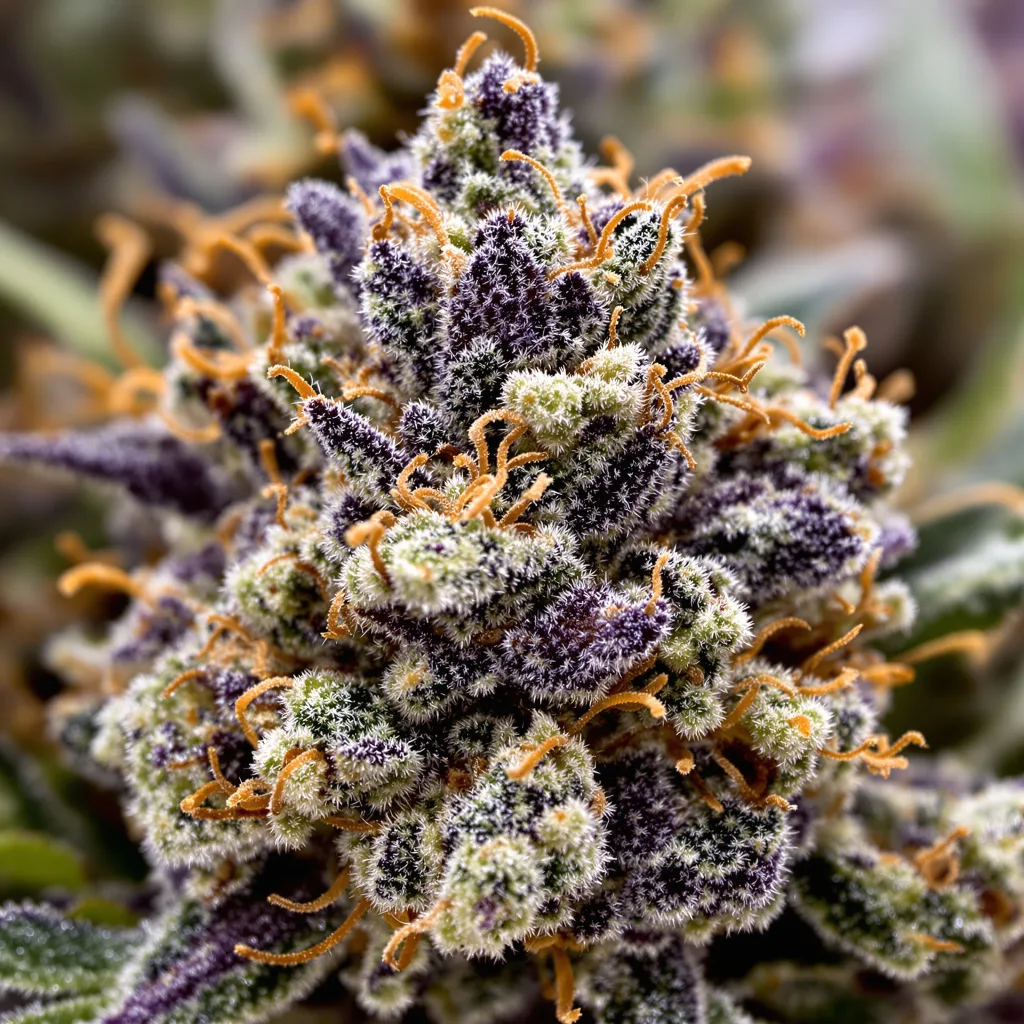 Purple Sage cannabis bud close-up showing dense purple-tinged calyxes