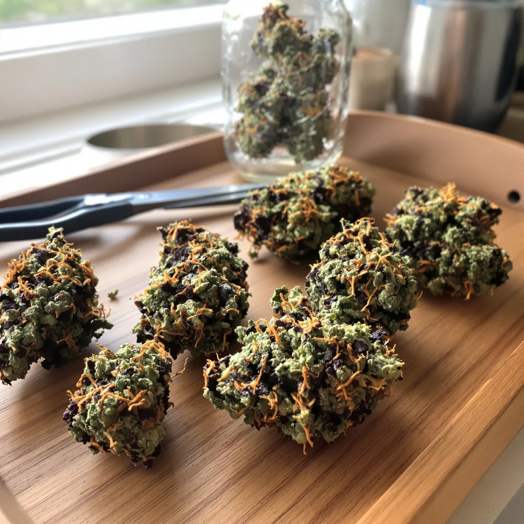Purple Star 68% indica / 32% sativa flower with visible trichomes